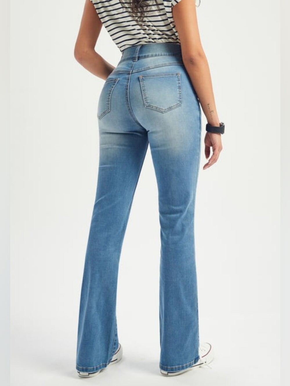 Betabrand Light Blue High-Rise Flare Jeans